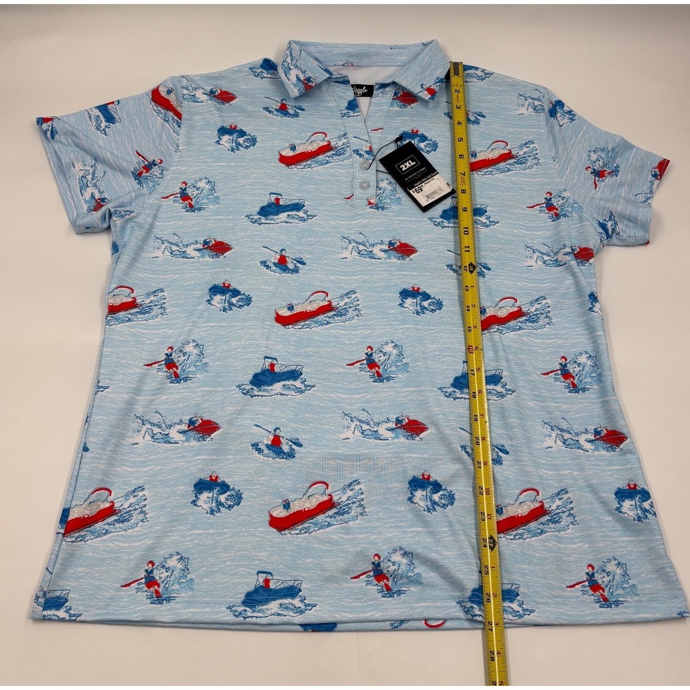 Waggle Golf Mens 2XL Blue Water Sports Print‎ Performance Polo Shirt NWT - Picture 4 of 6